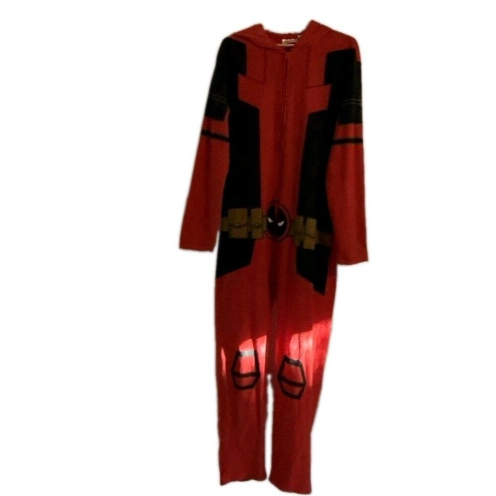 Marvel Deadpool Hooded Bodysuit Costume One-Piece Jumpsuit Red/Black - Picture 1 of 6